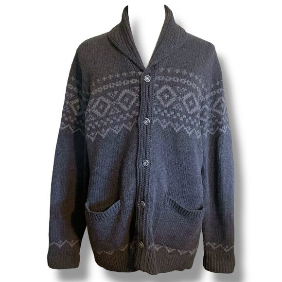 Eddie Bauer Mens Cardigan XLT XL Tall Gray Wool Blend Shawl Collar Sweater - Picture 1 of 7